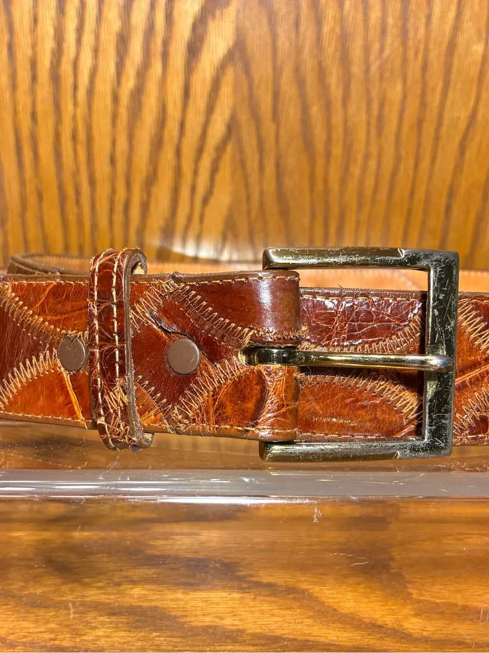 VTG Justin Genuine Alligator Leather Patchwork Belt USA MADE Brown Men’s Size 40